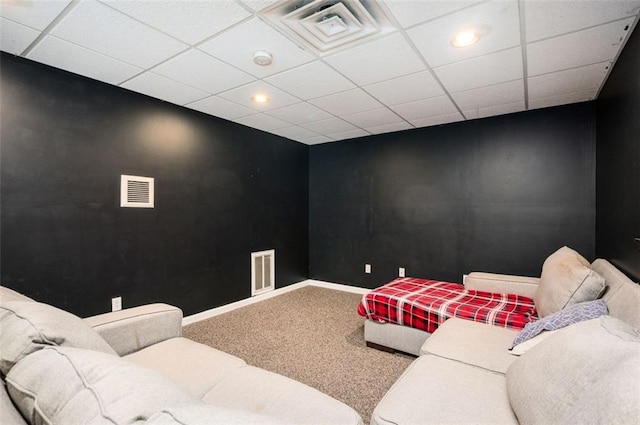 409 Cold Springs Ln, Mcdonough, GA 30252 - carpeted home theater room featuring baseboards, recessed lighting, and a drop ceiling