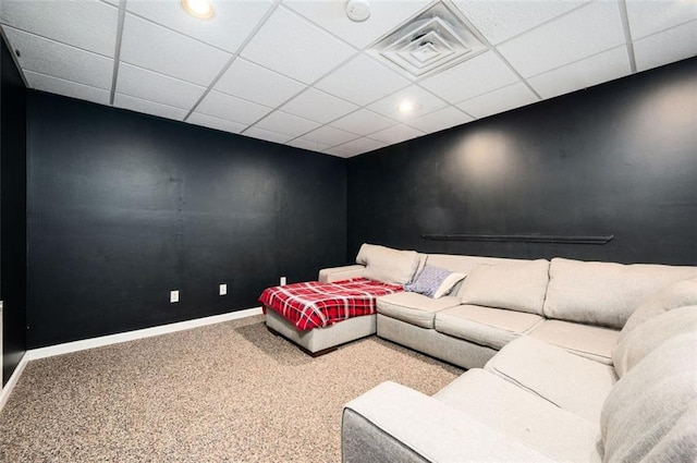 409 Cold Springs Ln, Mcdonough, GA 30252 - cinema room with carpet flooring, baseboards, a drop ceiling, and recessed lighting