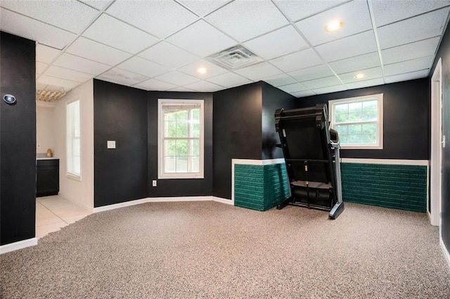 409 Cold Springs Ln, Mcdonough, GA 30252 - workout area with carpet floors, a paneled ceiling, plenty of natural light, and baseboards