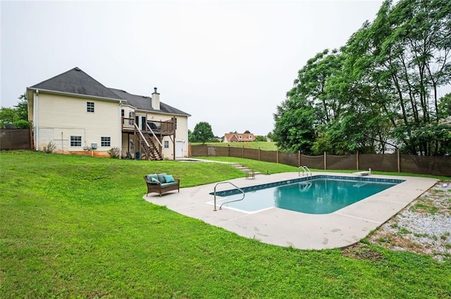 409 Cold Springs Ln, Mcdonough, GA 30252 - view of pool with stairway, a wooden deck, a patio, and a diving board