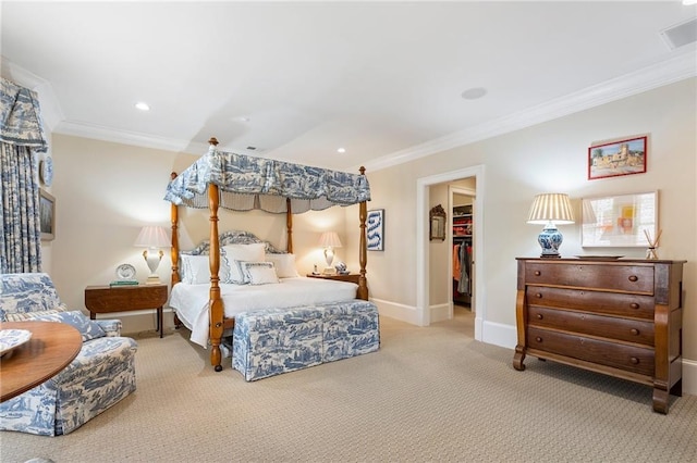 122 Old Ivy Rd NE Unit 17, Atlanta, GA 30342 - carpeted bedroom with ornamental molding, a spacious closet, baseboards, and recessed lighting