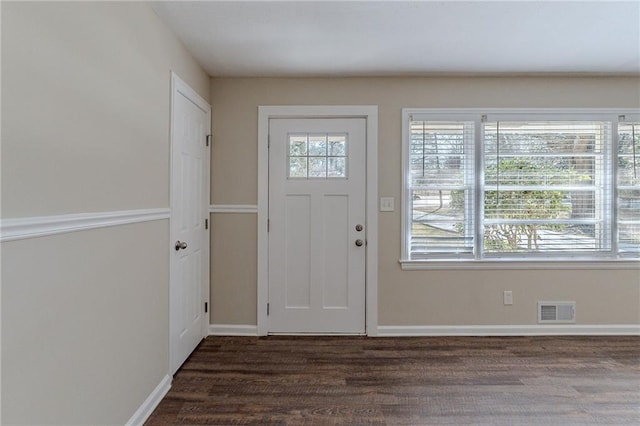 foyer featuring a wealth of natural light and dark hardwood / wood-style floors