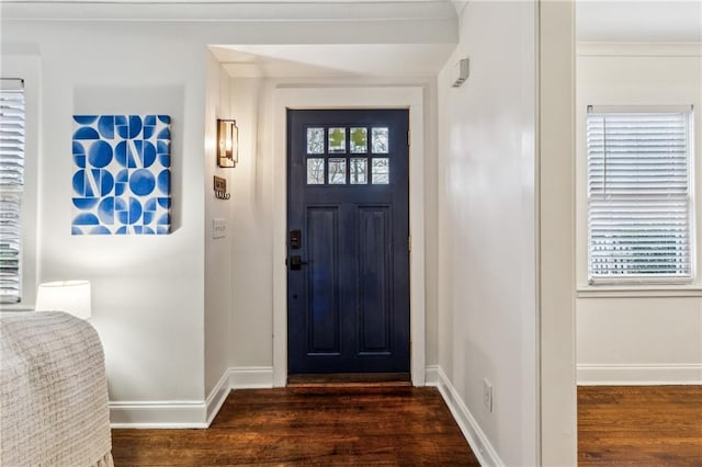 entryway with dark wood-type flooring