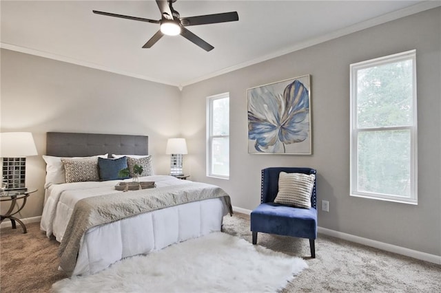 783 Lost Creek Cir, Stone Mountain, GA 30088 - carpeted bedroom featuring ornamental molding, baseboards, and ceiling fan