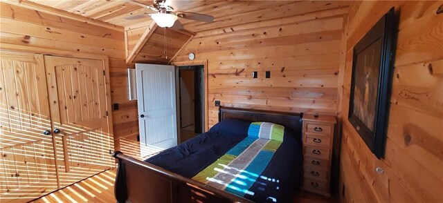 1251 Bar T Ranch Rd, Talking Rock, GA 30175 - unfurnished bedroom with ceiling fan, wood ceiling, and wooden walls