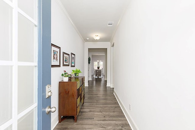 895 Garnet Dr, Acworth, GA 30101 - hall featuring dark wood-style floors and crown molding