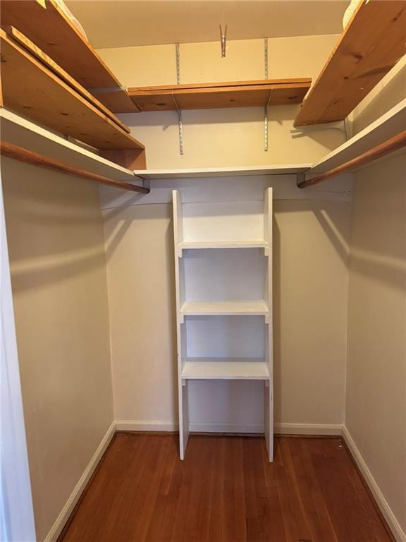 spacious closet with dark hardwood / wood-style floors