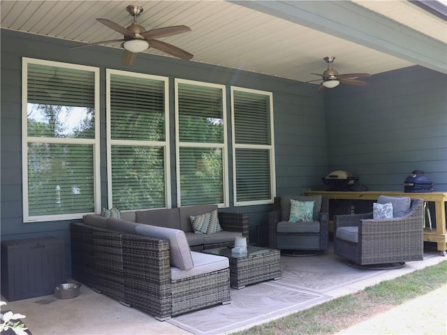 view of patio / terrace with a ceiling fan and outdoor lounge area