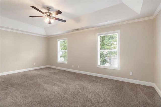 5712 Grande River Rd, Atlanta, GA 30349 - carpeted empty room featuring a raised ceiling, baseboards, a ceiling fan, and crown molding