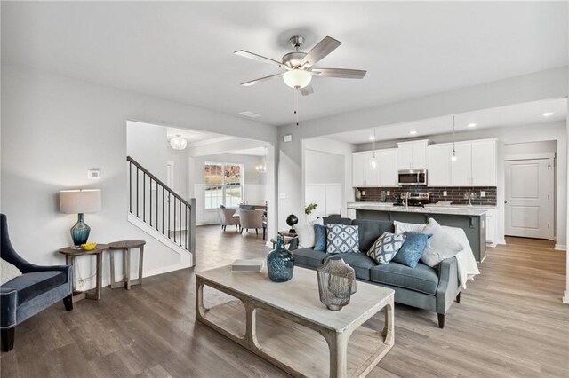 4380 Links Blvd, Jefferson, GA 30549 - living room with light hardwood / wood-style flooring and ceiling fan