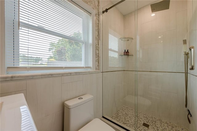 full bath with plenty of natural light, a shower stall, and toilet