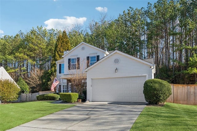 view of front of house with a garage and a front lawn