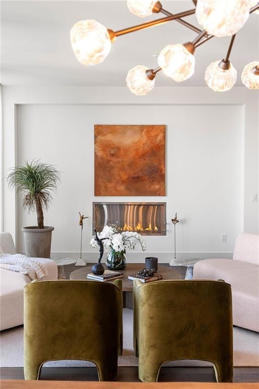 living room with a chandelier