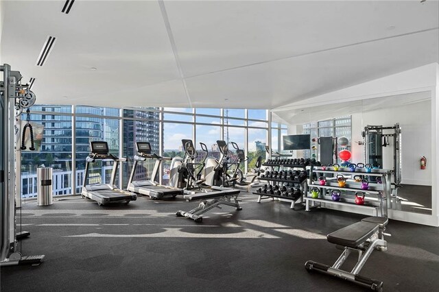 gym featuring a wall of windows