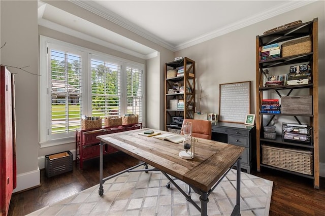 5330 Lake Redwine Cv NW, Acworth, GA 30101 - office area with crown molding, wood finished floors, and baseboards