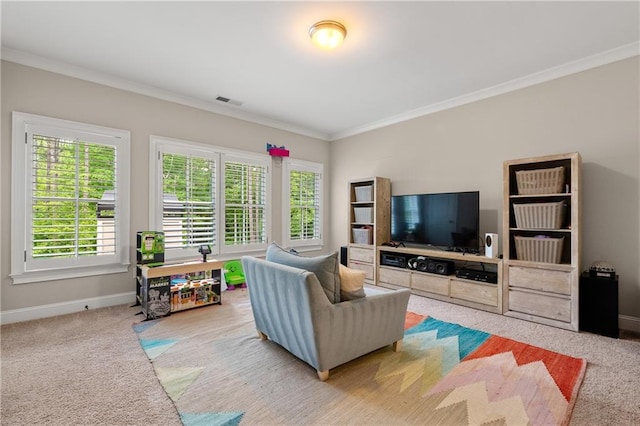5330 Lake Redwine Cv NW, Acworth, GA 30101 - carpeted living room with ornamental molding and baseboards