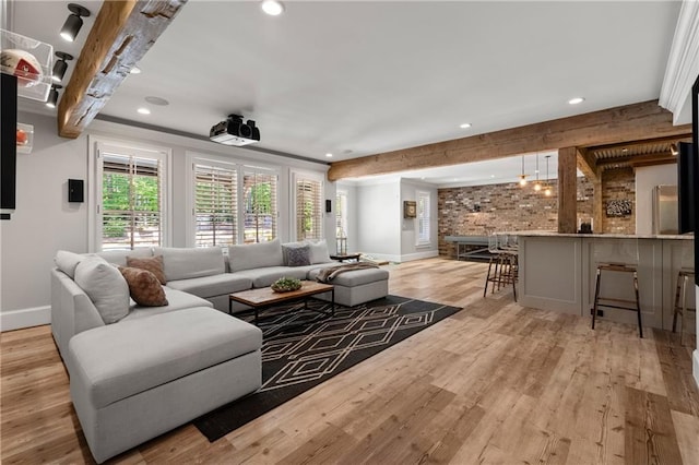 5330 Lake Redwine Cv NW, Acworth, GA 30101 - living area with baseboards, recessed lighting, light wood finished floors, and beam ceiling