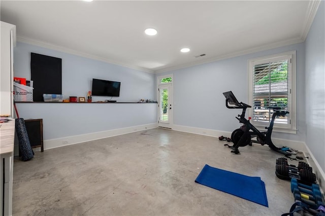 5330 Lake Redwine Cv NW, Acworth, GA 30101 - exercise room featuring crown molding, baseboards, and recessed lighting
