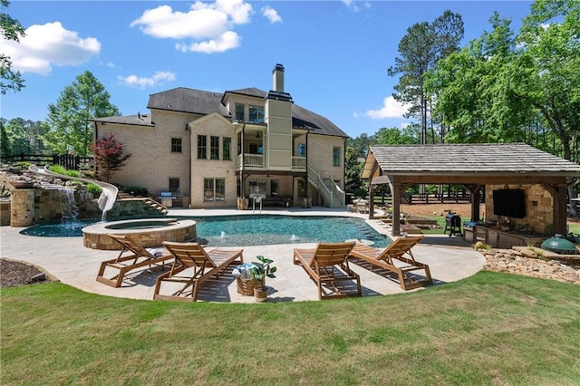 5330 Lake Redwine Cv NW, Acworth, GA 30101 - view of pool with stairway, a patio area, a pool with connected hot tub, and a gazebo