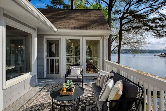 3711 Spinnaker Cir, Alpharetta, GA 30005 - wooden deck with a water view and an outdoor living space