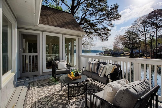 3711 Spinnaker Cir, Alpharetta, GA 30005 - wooden deck featuring a water view and an outdoor living space