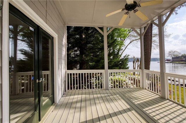 3711 Spinnaker Cir, Alpharetta, GA 30005 - deck featuring a water view and ceiling fan