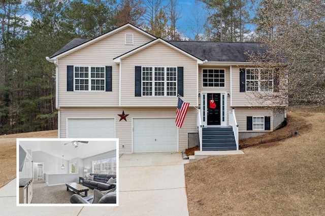 266 Carthage Blvd, Rockmart, GA 30153 - raised ranch with outdoor lounge area, a garage, and concrete driveway