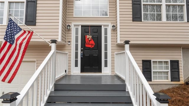 entrance to property with a garage