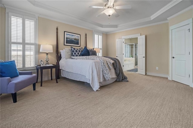 216 Crescent Moon Way, Canton, GA 30114 - bedroom featuring a tray ceiling, ornamental molding, multiple windows, and light carpet