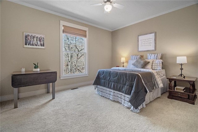 216 Crescent Moon Way, Canton, GA 30114 - carpeted bedroom featuring baseboards, visible vents, crown molding, and ceiling fan