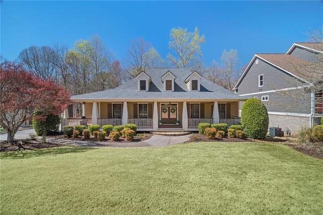 216 Crescent Moon Way, Canton, GA 30114 - cape cod house with a shingled roof, a porch, central AC, and a front lawn