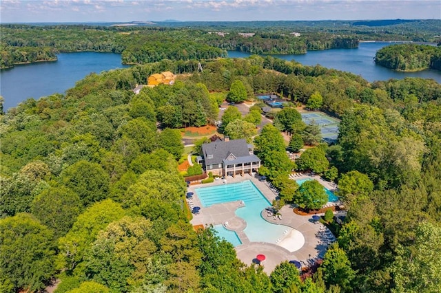 216 Crescent Moon Way, Canton, GA 30114 - aerial view with a water view and a forest view
