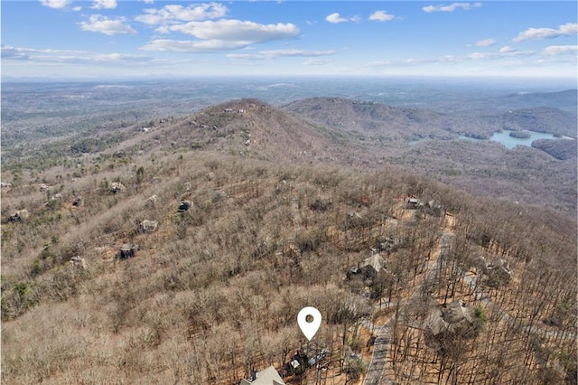 bird's eye view with a water and mountain view