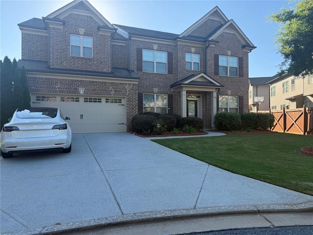 view of front of property with brick siding, concrete driveway, and a garage