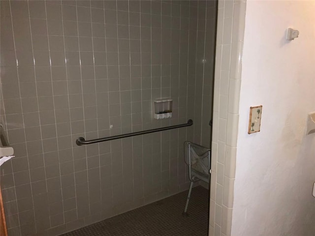 bathroom featuring tile patterned flooring and walk in shower