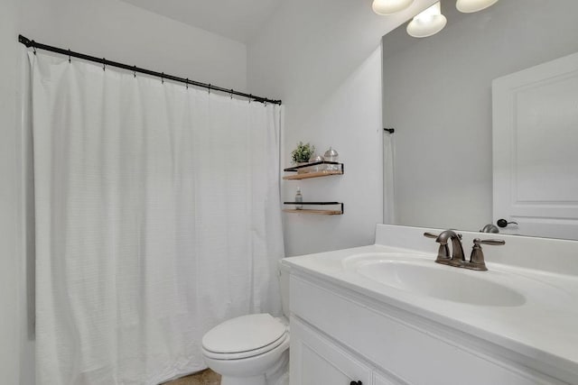 7190 Tributary Ct, Cumming, GA 30040 - bathroom featuring vanity, toilet, and a shower with shower curtain