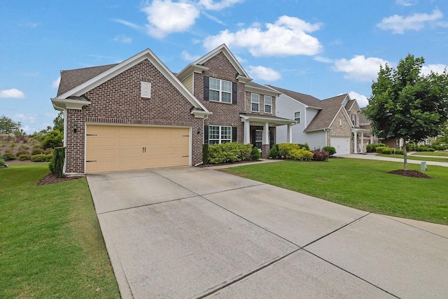 7190 Tributary Ct, Cumming, GA 30040 - traditional home featuring brick siding, concrete driveway, a front yard, and a garage