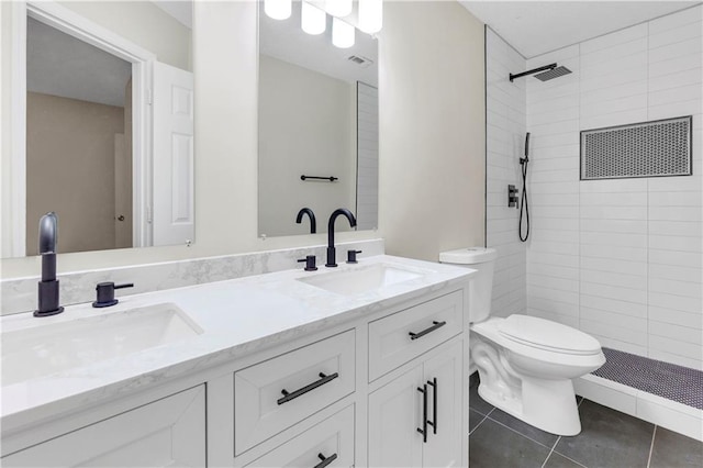 404 Hawkstone Way, Alpharetta, GA 30022 - full bath featuring a tile shower, double vanity, and tile patterned floors