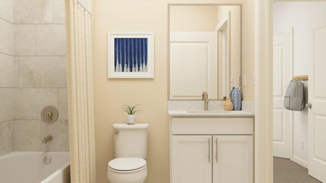 2447 Livi Ln, Buford, GA 30519 - bathroom with vanity, toilet, and shower / bathtub combination with curtain