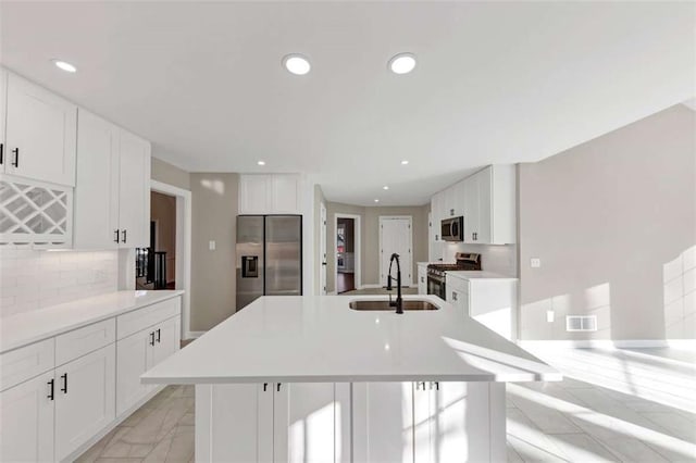 3017 Lana Ln, Marietta, GA 30066 - kitchen featuring stainless steel appliances, a sink, tasteful backsplash, recessed lighting, and white cabinetry