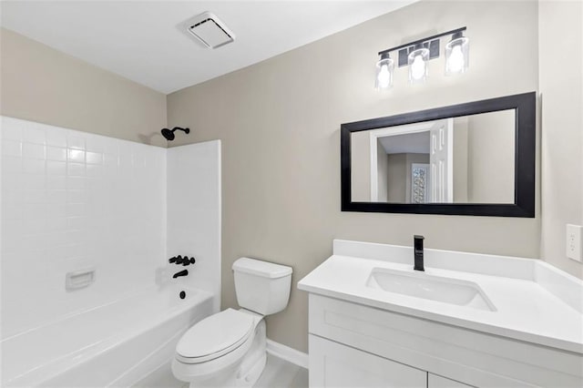 3017 Lana Ln, Marietta, GA 30066 - bathroom with toilet, vanity, bathtub / shower combination, and baseboards