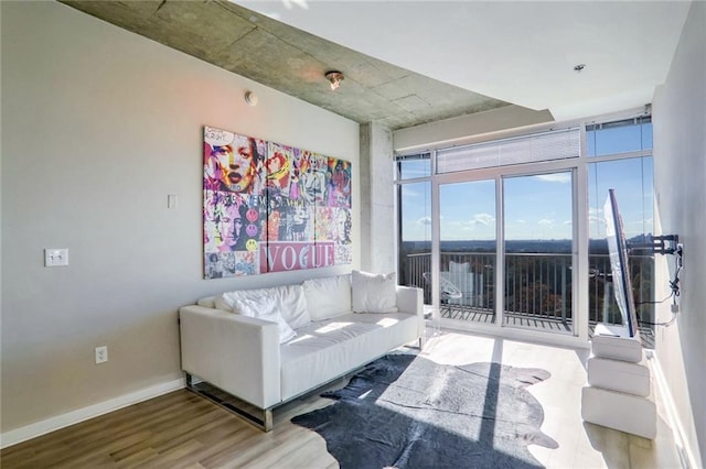 living room with wood finished floors and baseboards