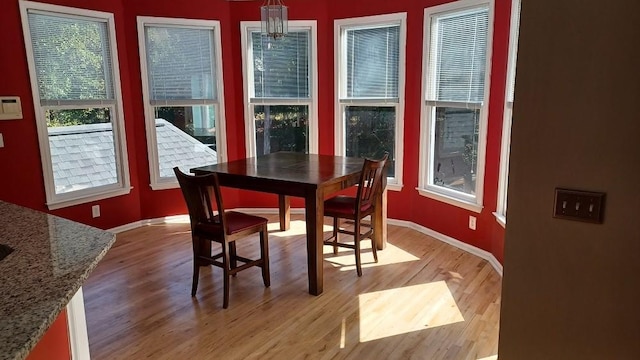 dining area featuring a chandelier and light hardwood / wood-style flooring