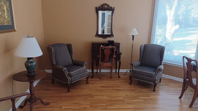 living area with hardwood / wood-style floors