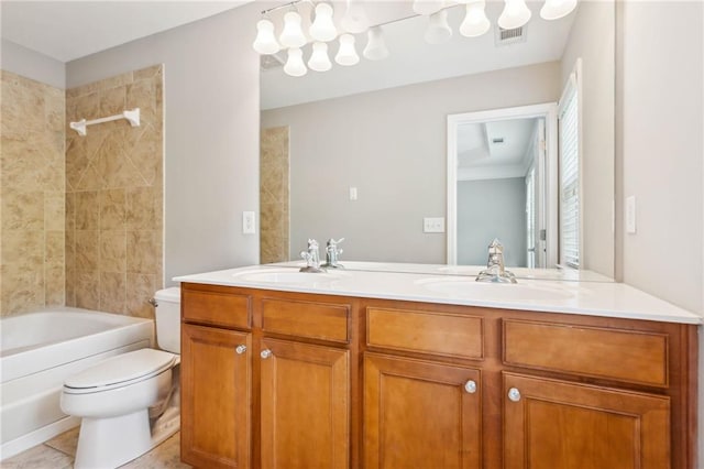 2252 Limehurst Dr NE, Atlanta, GA 30319 - full bath featuring toilet, double vanity, washtub / shower combination, and tile patterned flooring