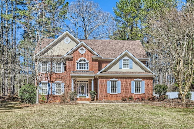 100 Hamilton Glen Ct, Fayetteville, GA 30215 - colonial inspired home with a front yard, stucco siding, brick siding, and a shingled roof