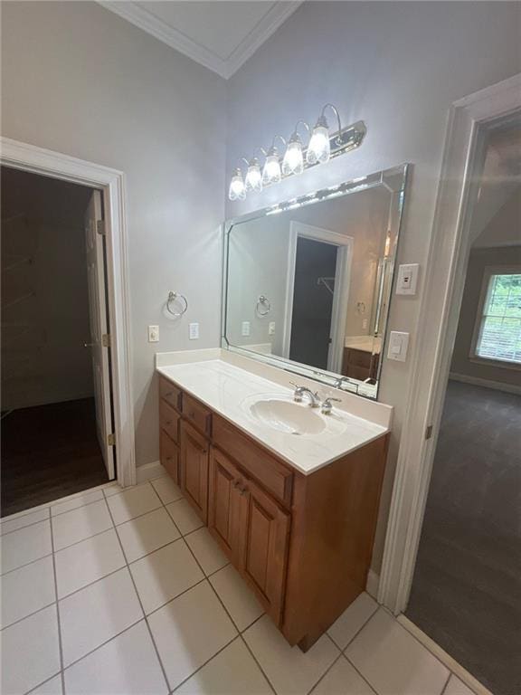 100 Hamilton Glen Ct, Fayetteville, GA 30215 - bathroom with ornamental molding, vanity, and tile patterned floors