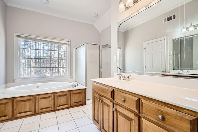 100 Hamilton Glen Ct, Fayetteville, GA 30215 - bathroom with vanity, a bath, a shower stall, and tile patterned floors