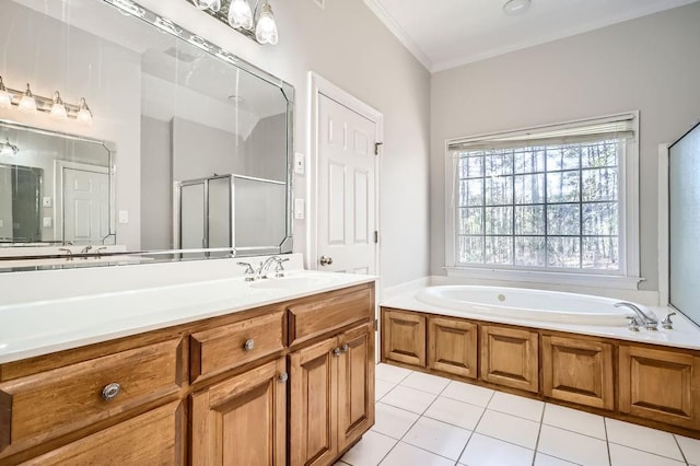 100 Hamilton Glen Ct, Fayetteville, GA 30215 - full bathroom featuring a bath, vanity, tile patterned flooring, and a stall shower