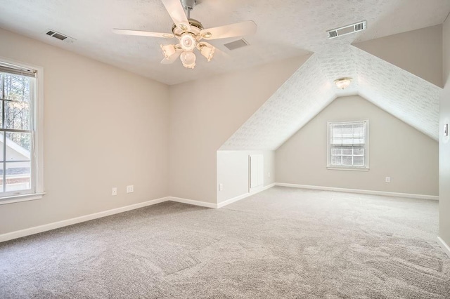 100 Hamilton Glen Ct, Fayetteville, GA 30215 - additional living space featuring ceiling fan, carpet, a textured ceiling, and vaulted ceiling